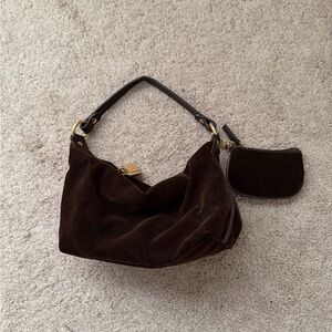 Chaps Dark Brown velvet Shoulder Bag with Coin Pouch